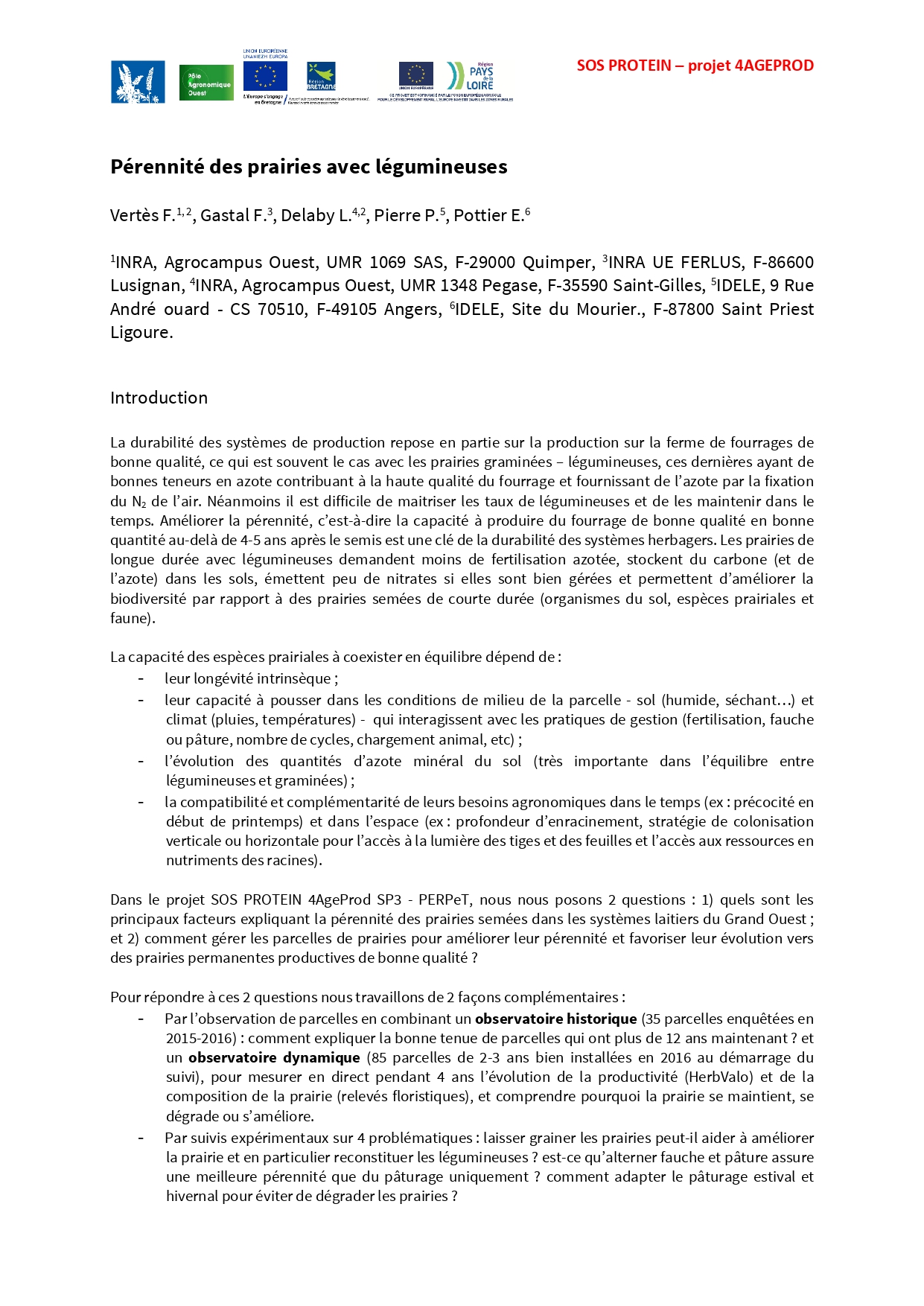 Pérennité des prairies avec légumineuses